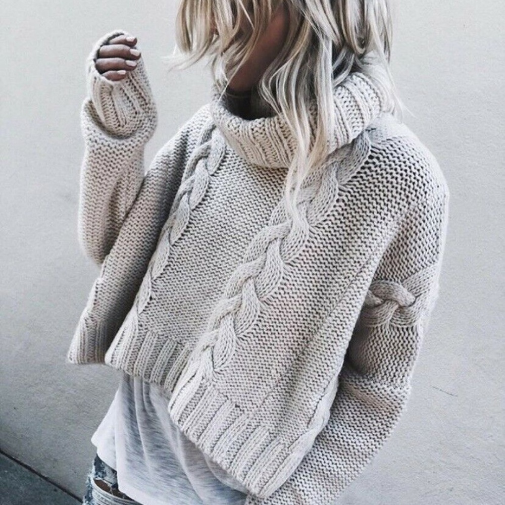Boutique Cable Knit Turtleneck Cotton Sweater - Picture 4 of 6
